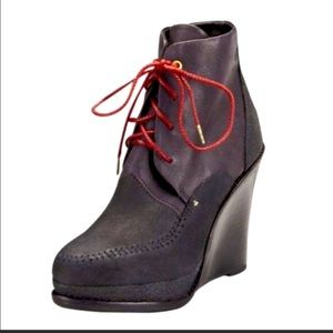 Rag & Bone Dolgan Wedge Boots, Burgundy and Black. Size 36